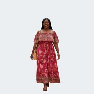 Margaux Riviera Womens Fuschia Floral Bohemian Off the Shoulder Maxi Dress 2X